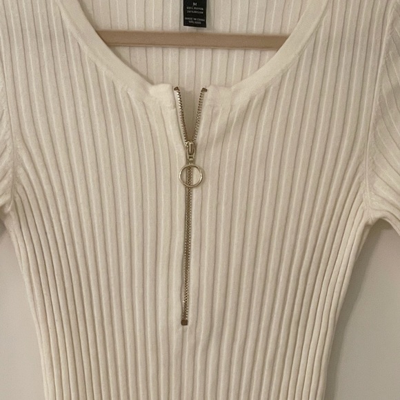 INC Ivory Skinny Ribbed 1/4 zip knit sweater - Picture 3 of 5